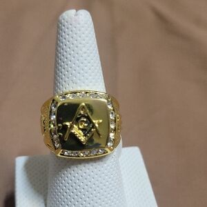 Masonic Gold Ring with Silver Details